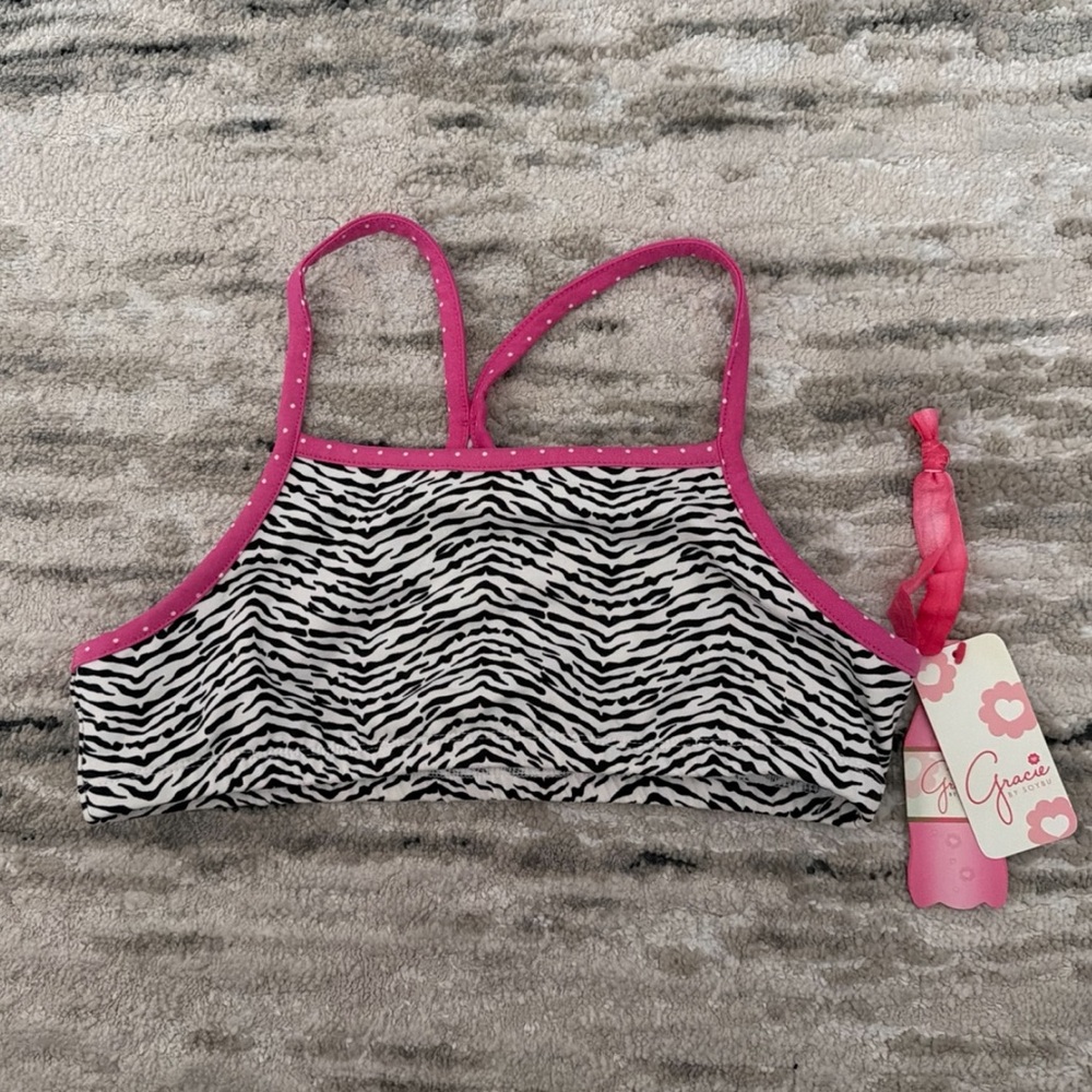 Gracie By Soybu Girls Sarah Sports Bra Zebra Print Size XL 14 NWT